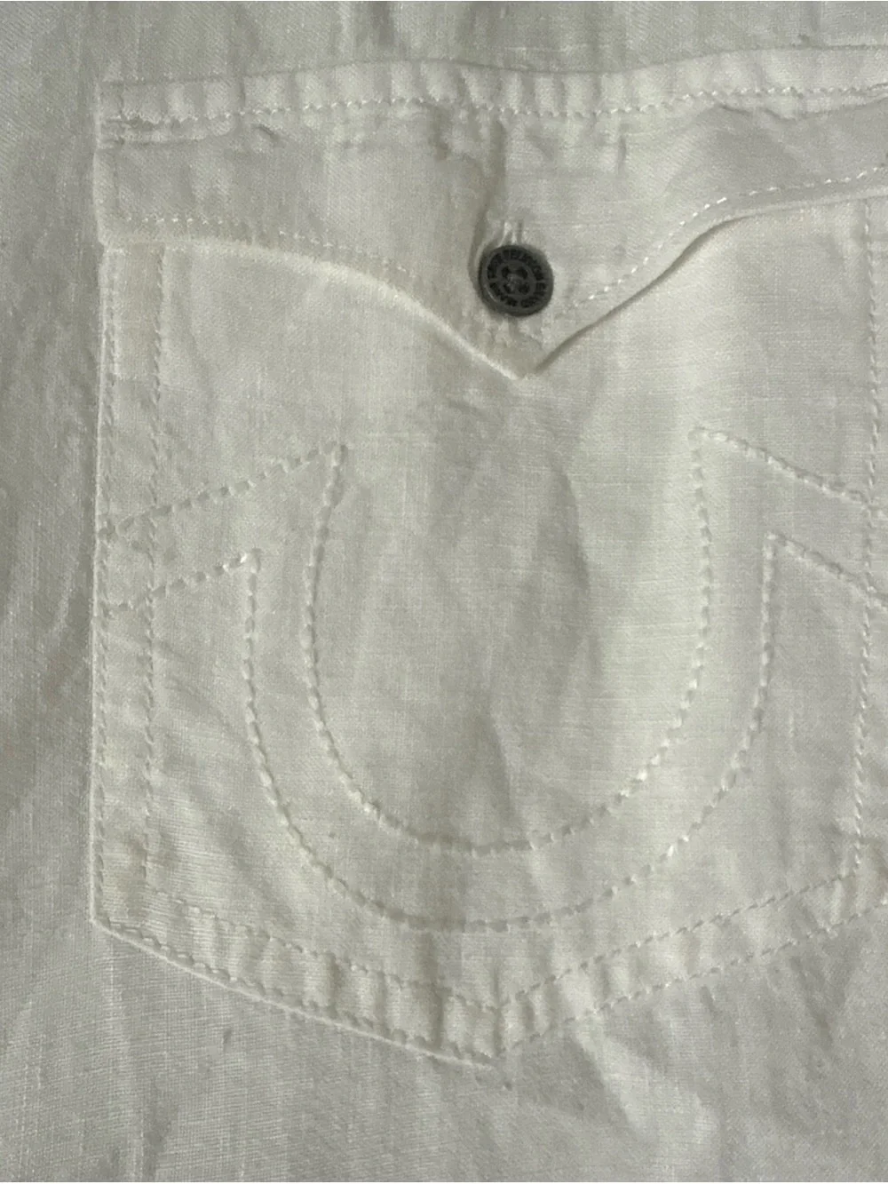 TRUE RELIGION Mens 2XL Slim Button Down 100% Linen Western Yoke Luxury White